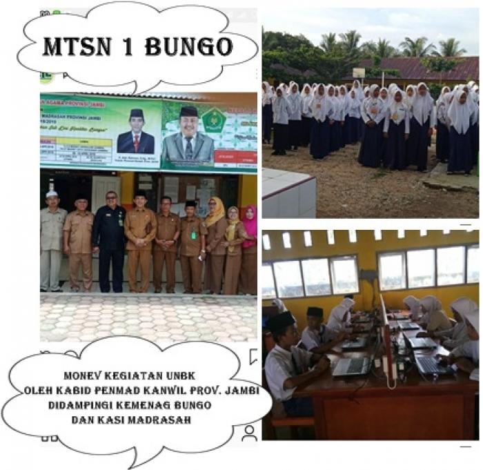 PANTAU PELAKSANAAN UNBK DI MTsN 1 BUNGO OLEH KABID PENMAD KANWIL PROV. JAMBI DIDAMPINGI KEMENAG BUNGO DAN ROMBONGAN TANGGAL 22-04-2019