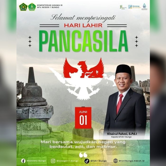 Peringati Hari Lahir Pancasila,MTsN 1 Bungo Ajak Warga Madrasah Amalkan Nilai-Nilai Pancasila Melalui Media Digital