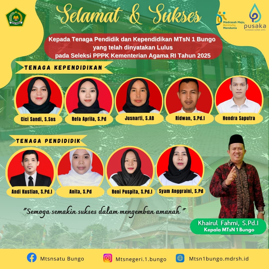 Buah dari Kerja Keras dan Pengabdian, Sebanyak 9 orang GTK MTsN 1 Bungo Lulus PPPK Kemenag RI