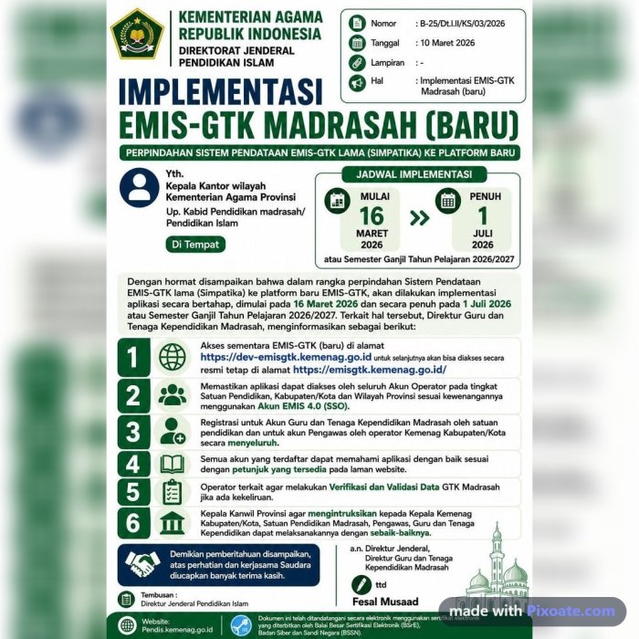 EMIS GTK Madrasah Baru Siap Menggantikan Simpatika, Implementasi Penuh Dimulai 1 Juli 2026