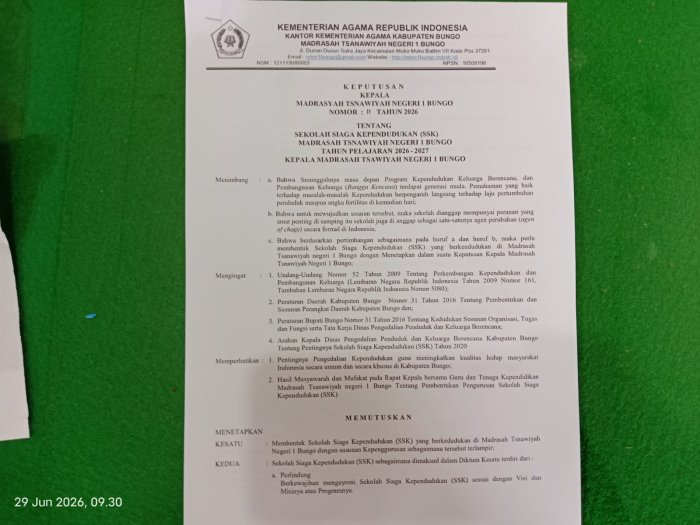 MTsN 1 Bungo Selesaikan Pembentukan Sekolah Siaga Kependudukan dan Susun Kepengurusan