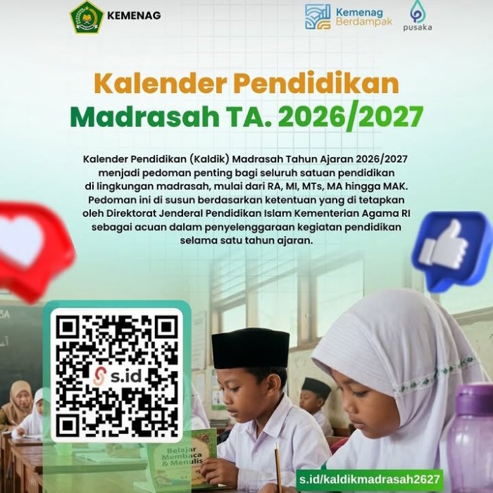 Kemenag Tetapkan Kalender Pendidikan Madrasah TA 2026/2027, Catat Tanggal-Tanggal Penting