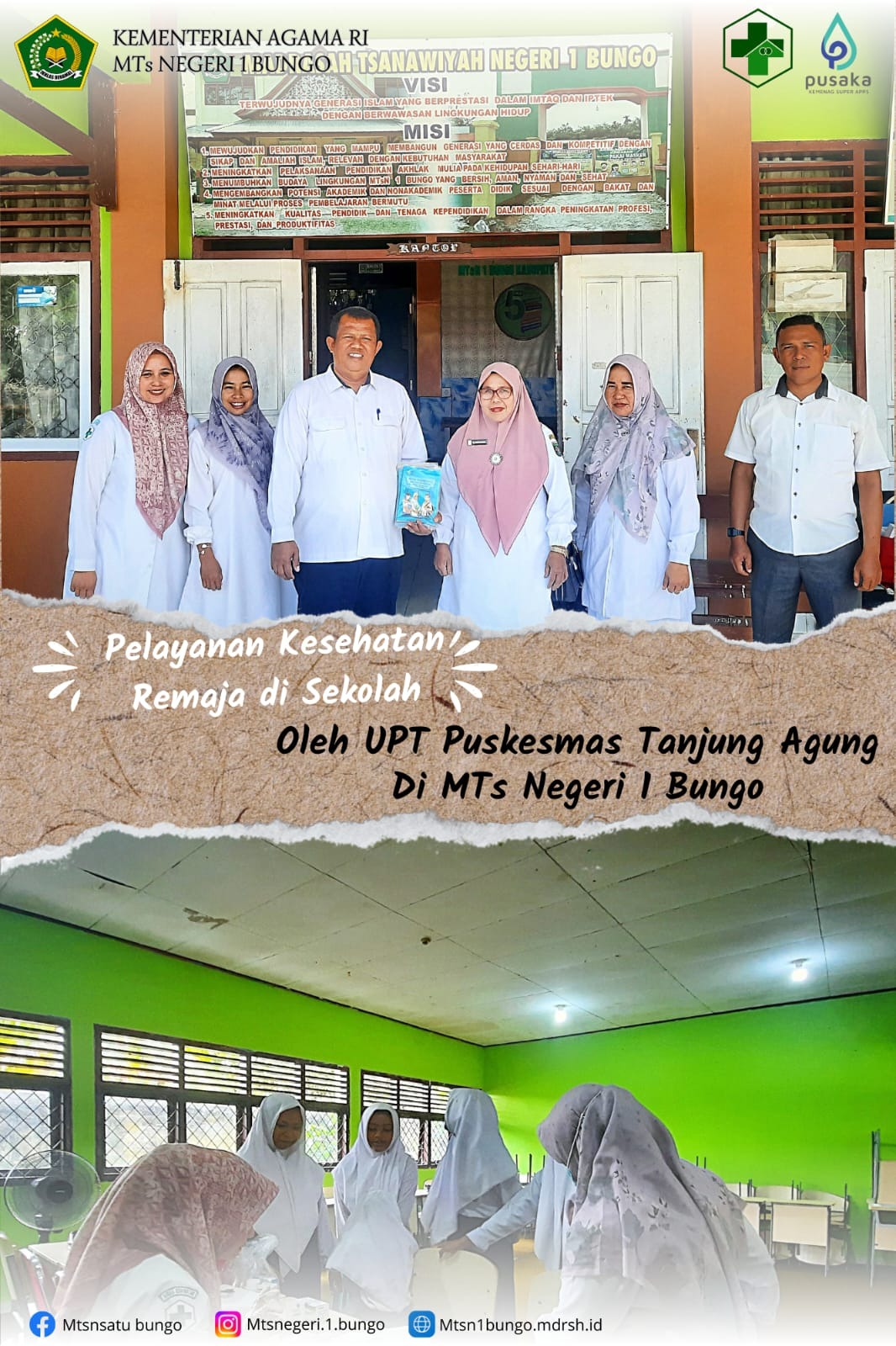PENTINGNYA LAYANAN KESEHATAN REMAJA, MTsN 1 BUNGO SAMBUT BAIK KEDATANGAN TIM PUSKESMAS TANJUNG AGUNG